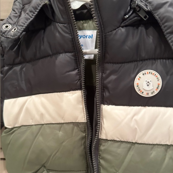 Mayoral Brand Never Worn 6 month jacket black, white, olive green stripe. - Picture 2 of 4